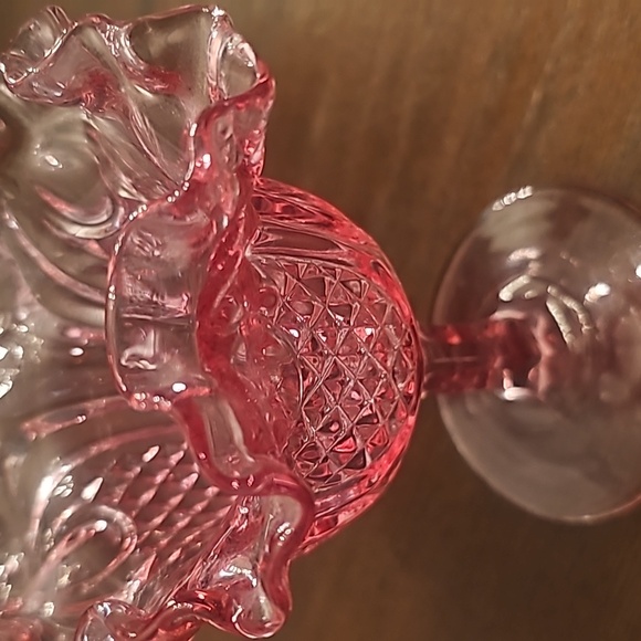 Vintage Mid Century Fenton Colonial Pink Pineapple Ruffled Compote Dish - Picture 3 of 10